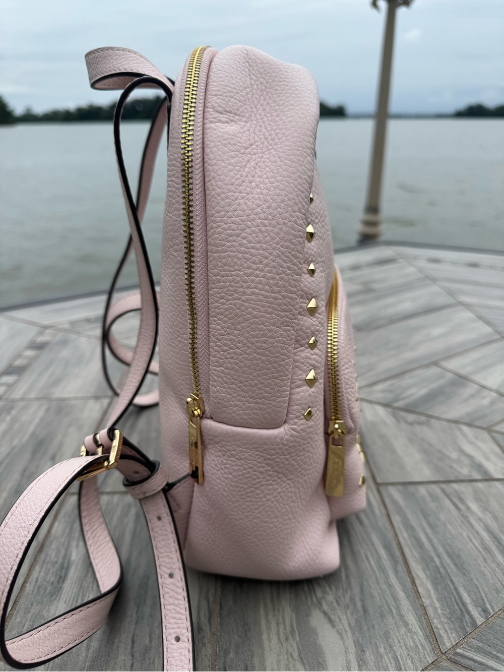 Michael Kors Erin Pink Pebbled Leather Studded Backpack - Picture 4 of 6